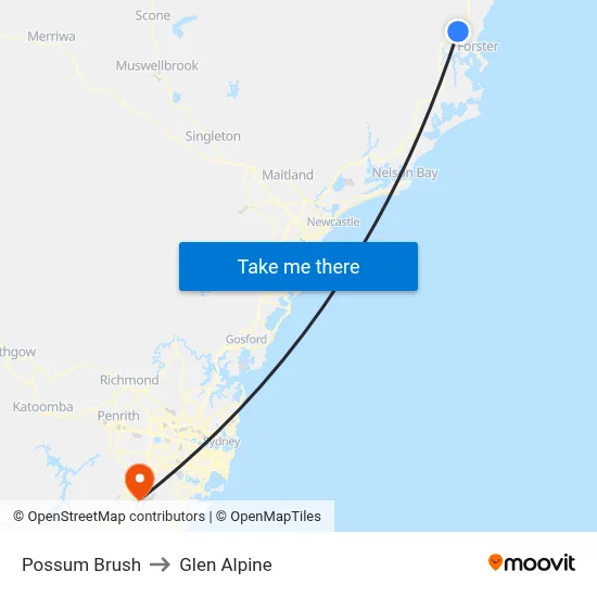 Possum Brush to Glen Alpine map