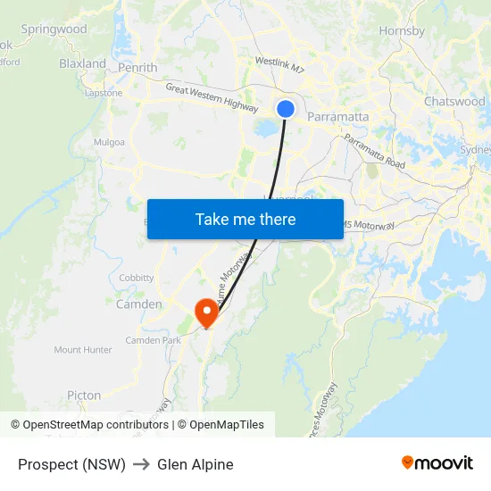 Prospect (NSW) to Glen Alpine map