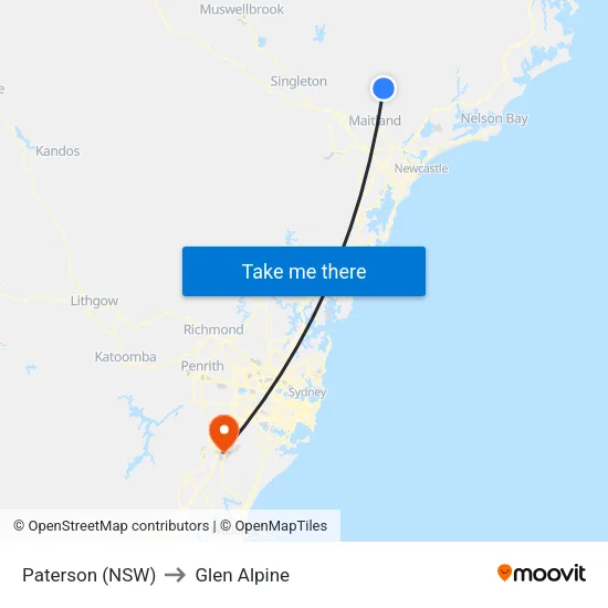 Paterson (NSW) to Glen Alpine map