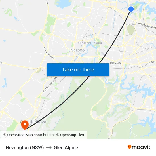 Newington (NSW) to Glen Alpine map