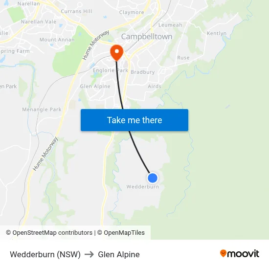 Wedderburn (NSW) to Glen Alpine map