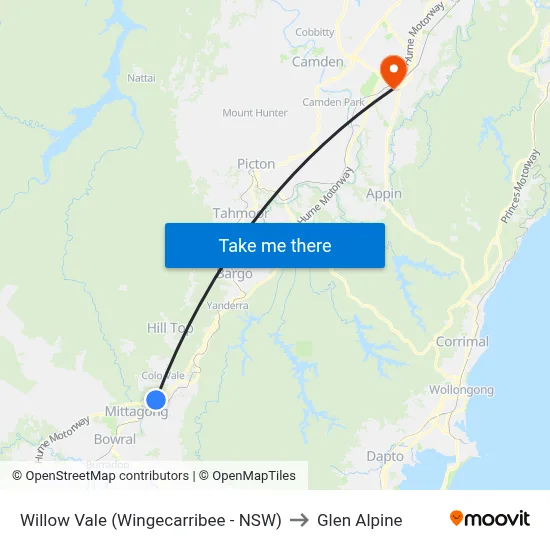 Willow Vale (Wingecarribee - NSW) to Glen Alpine map