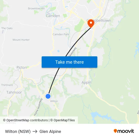 Wilton (NSW) to Glen Alpine map