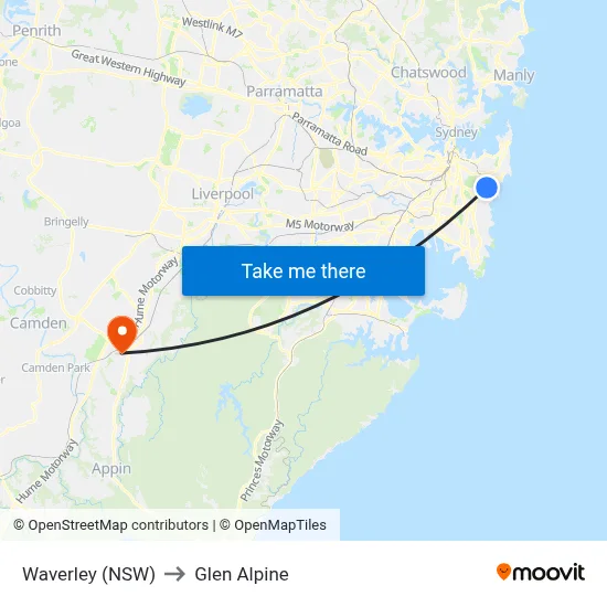 Waverley (NSW) to Glen Alpine map