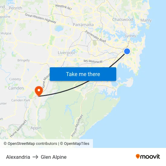 Alexandria to Glen Alpine map