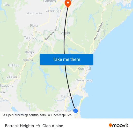 Barrack Heights to Glen Alpine map