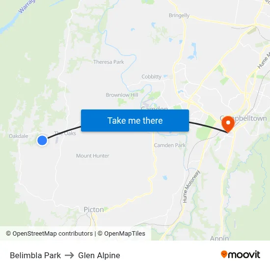 Belimbla Park to Glen Alpine map