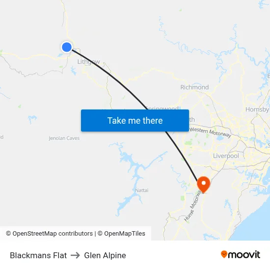 Blackmans Flat to Glen Alpine map