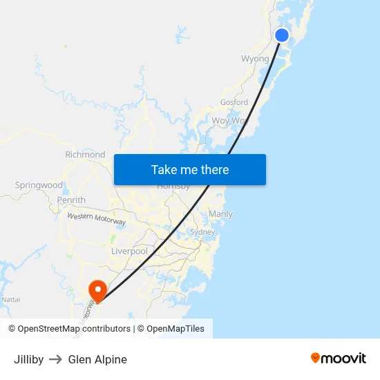 Jilliby to Glen Alpine map