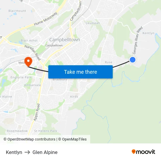 Kentlyn to Glen Alpine map