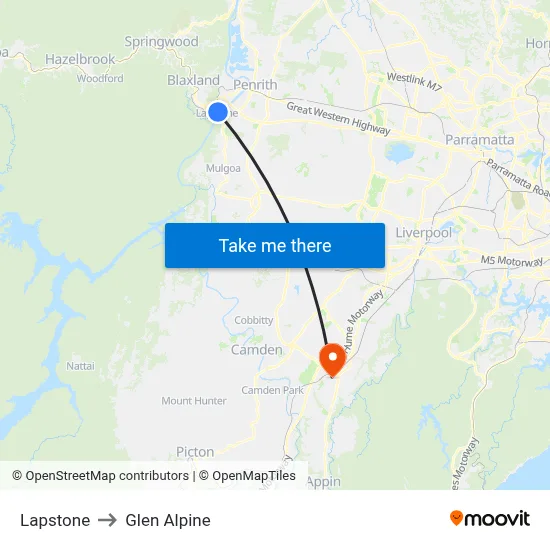 Lapstone to Glen Alpine map