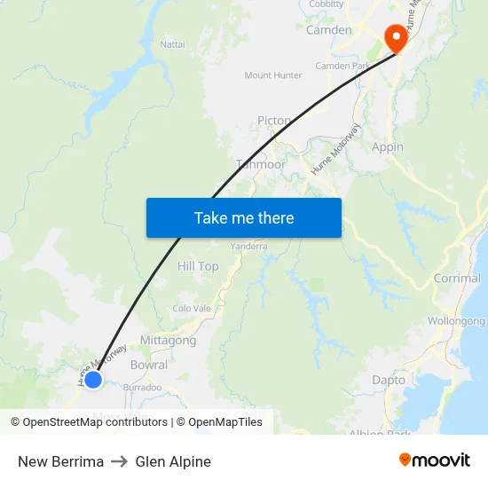 New Berrima to Glen Alpine map