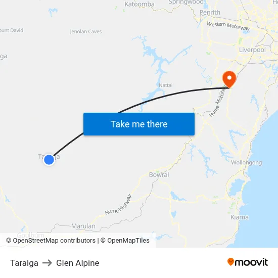 Taralga to Glen Alpine map