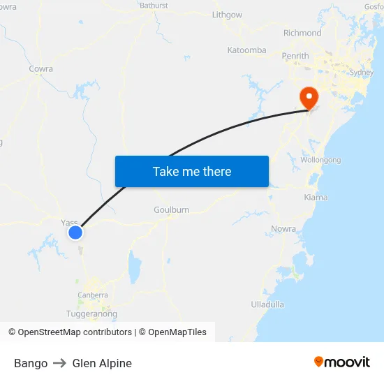 Bango to Glen Alpine map