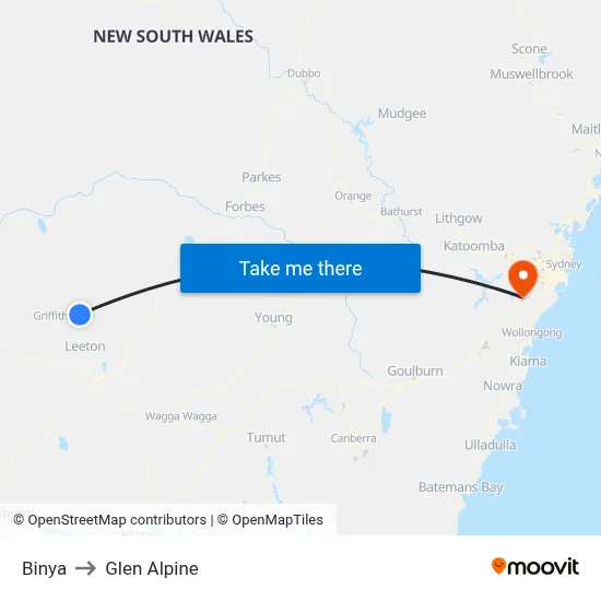 Binya to Glen Alpine map