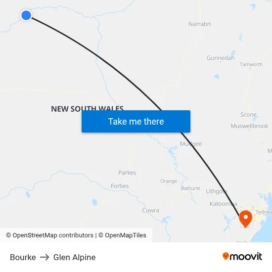 Bourke to Glen Alpine map