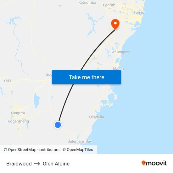 Braidwood to Glen Alpine map