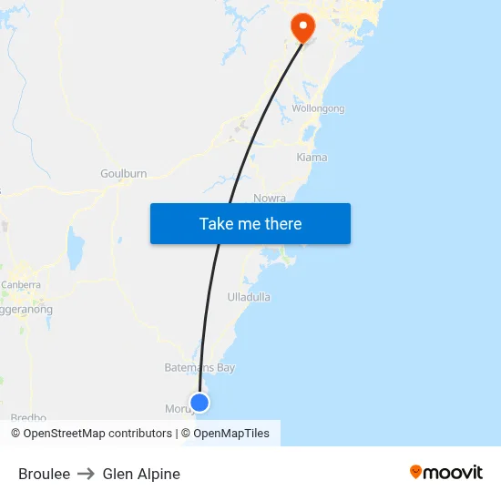 Broulee to Glen Alpine map