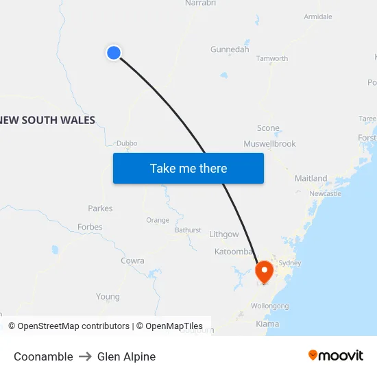 Coonamble to Glen Alpine map