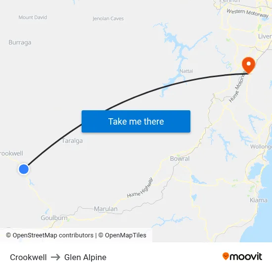 Crookwell to Glen Alpine map