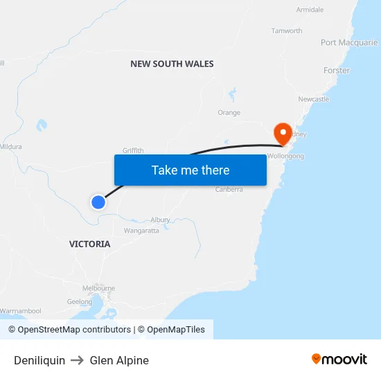 Deniliquin to Glen Alpine map