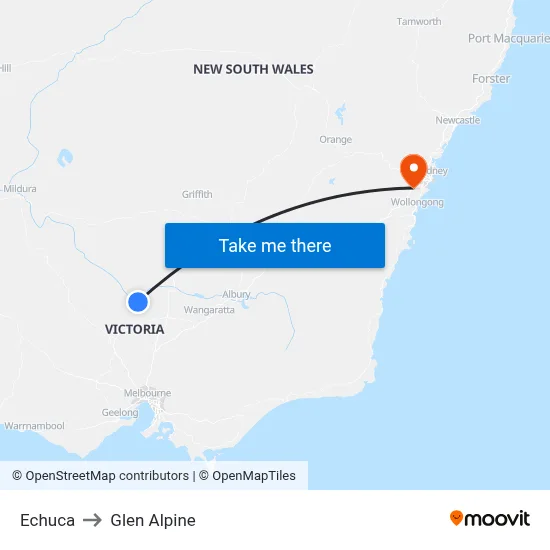 Echuca to Glen Alpine map