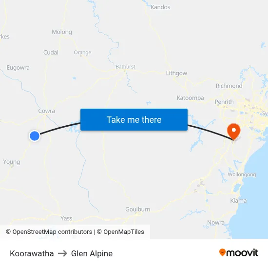 Koorawatha to Glen Alpine map