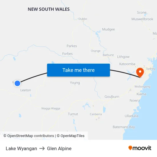Lake Wyangan to Glen Alpine map