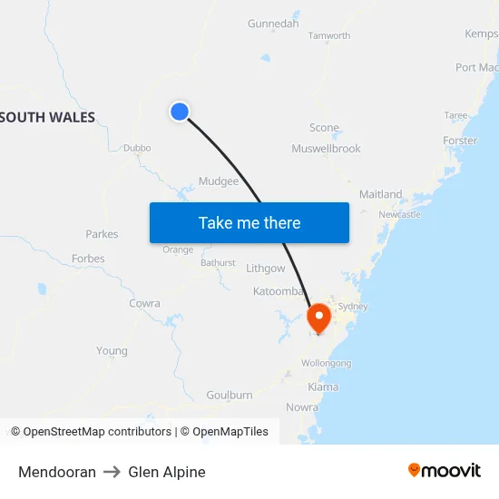 Mendooran to Glen Alpine map