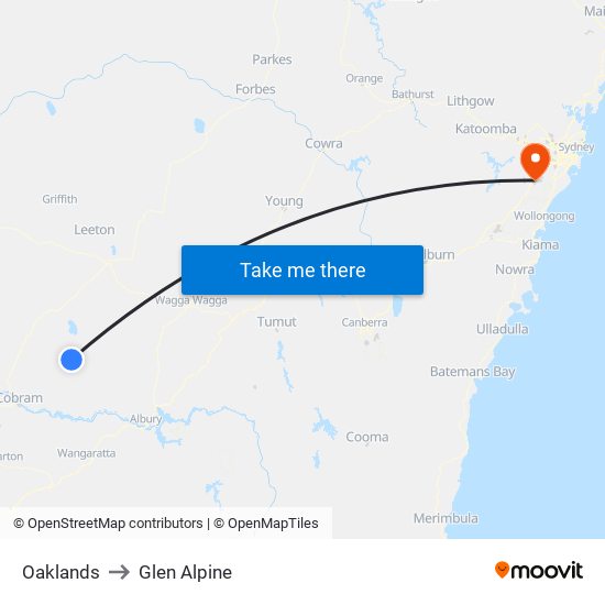 Oaklands to Glen Alpine map