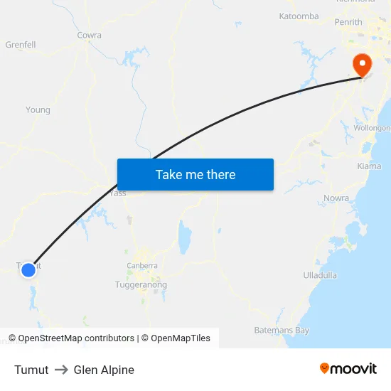 Tumut to Glen Alpine map