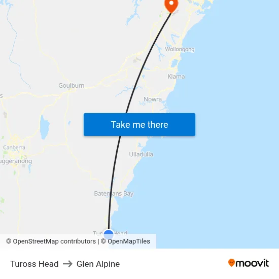Tuross Head to Glen Alpine map
