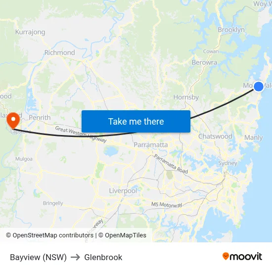 Bayview (NSW) to Glenbrook map