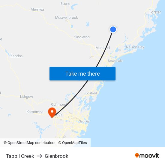 Tabbil Creek to Glenbrook map