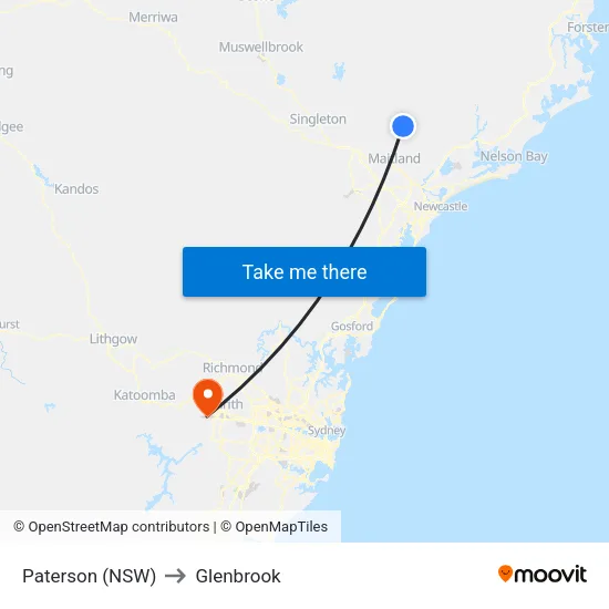 Paterson (NSW) to Glenbrook map
