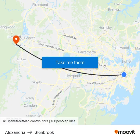 Alexandria to Glenbrook map