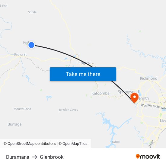 Duramana to Glenbrook map