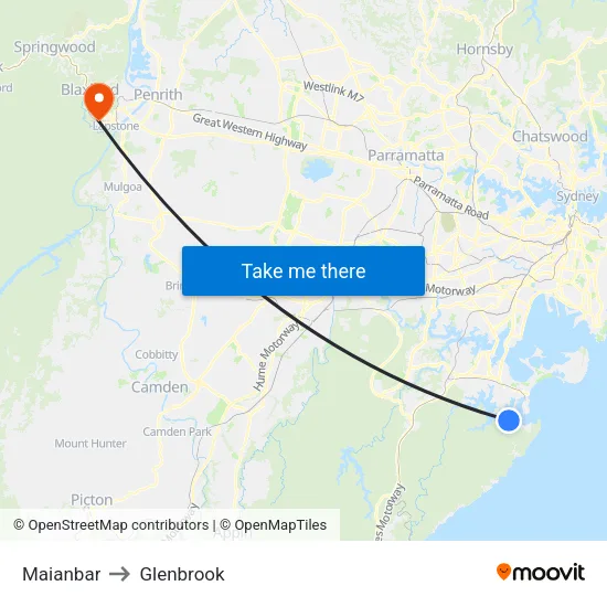 Maianbar to Glenbrook map