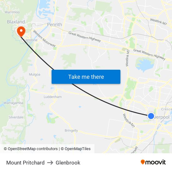 Mount Pritchard to Glenbrook map