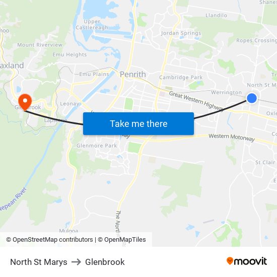 North St Marys to Glenbrook map