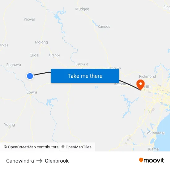 Canowindra to Glenbrook map