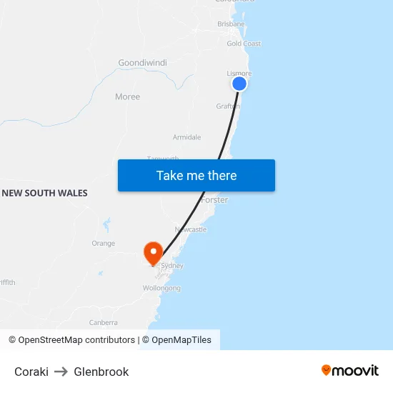 Coraki to Glenbrook map