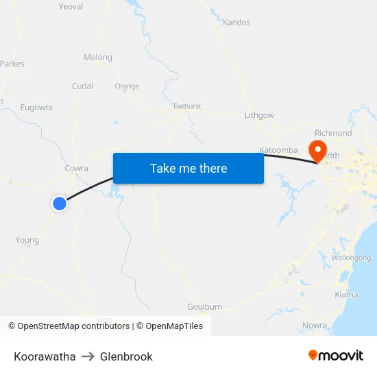 Koorawatha to Glenbrook map
