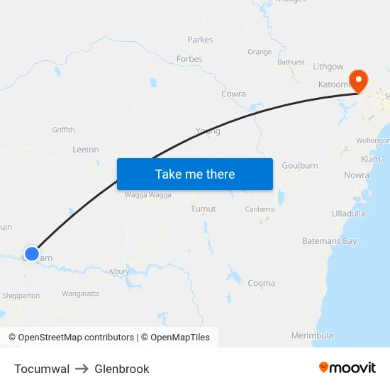 Tocumwal to Glenbrook map