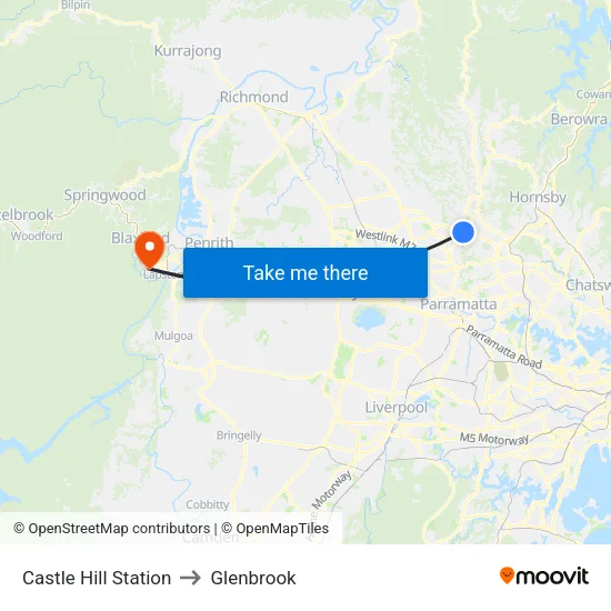Castle Hill Station to Glenbrook map