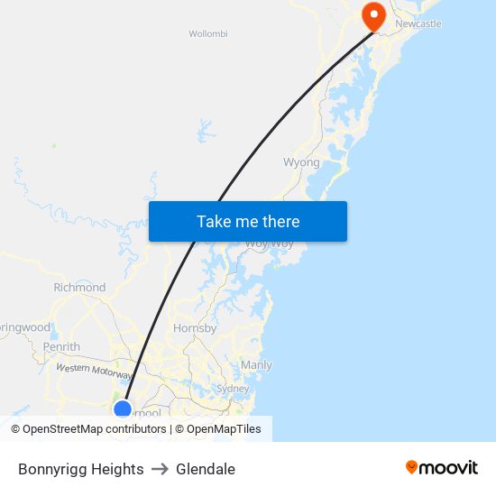 Bonnyrigg Heights to Glendale map