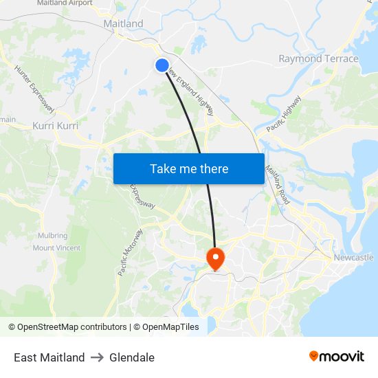 East Maitland to Glendale map