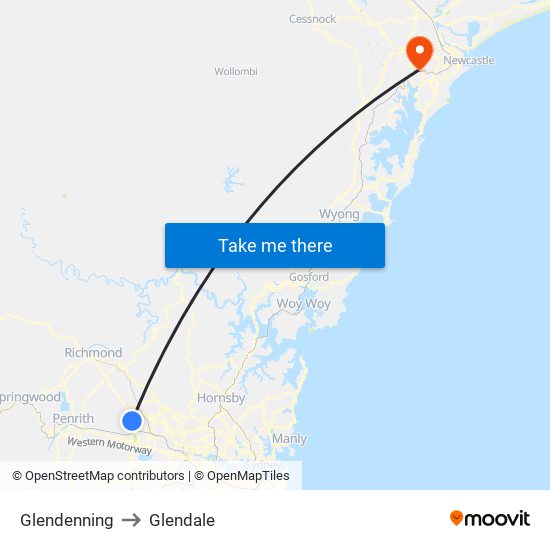 Glendenning to Glendale map