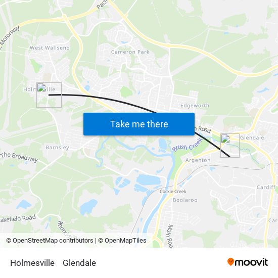 Holmesville to Glendale map