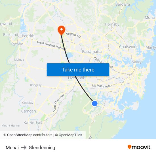 Menai to Glendenning map